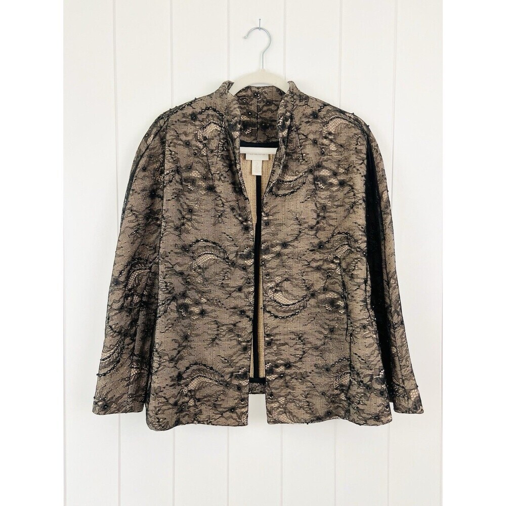 Chicos Black Lace Over Nude Romantic Feminine Quiet Luxury Blazer Jacket 2 / Lg